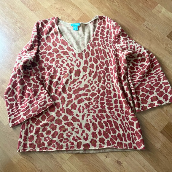 White + Warren Cheetah Print Sweater - Picture 1 of 7